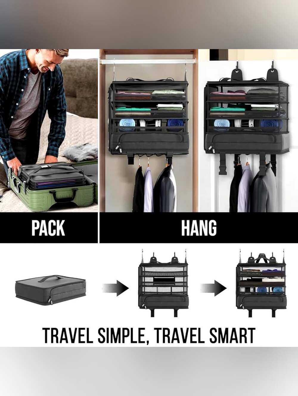 Voyaj Hanging Suitcase Organizer for Travel - Carry On Closet, Luggage Organizer
